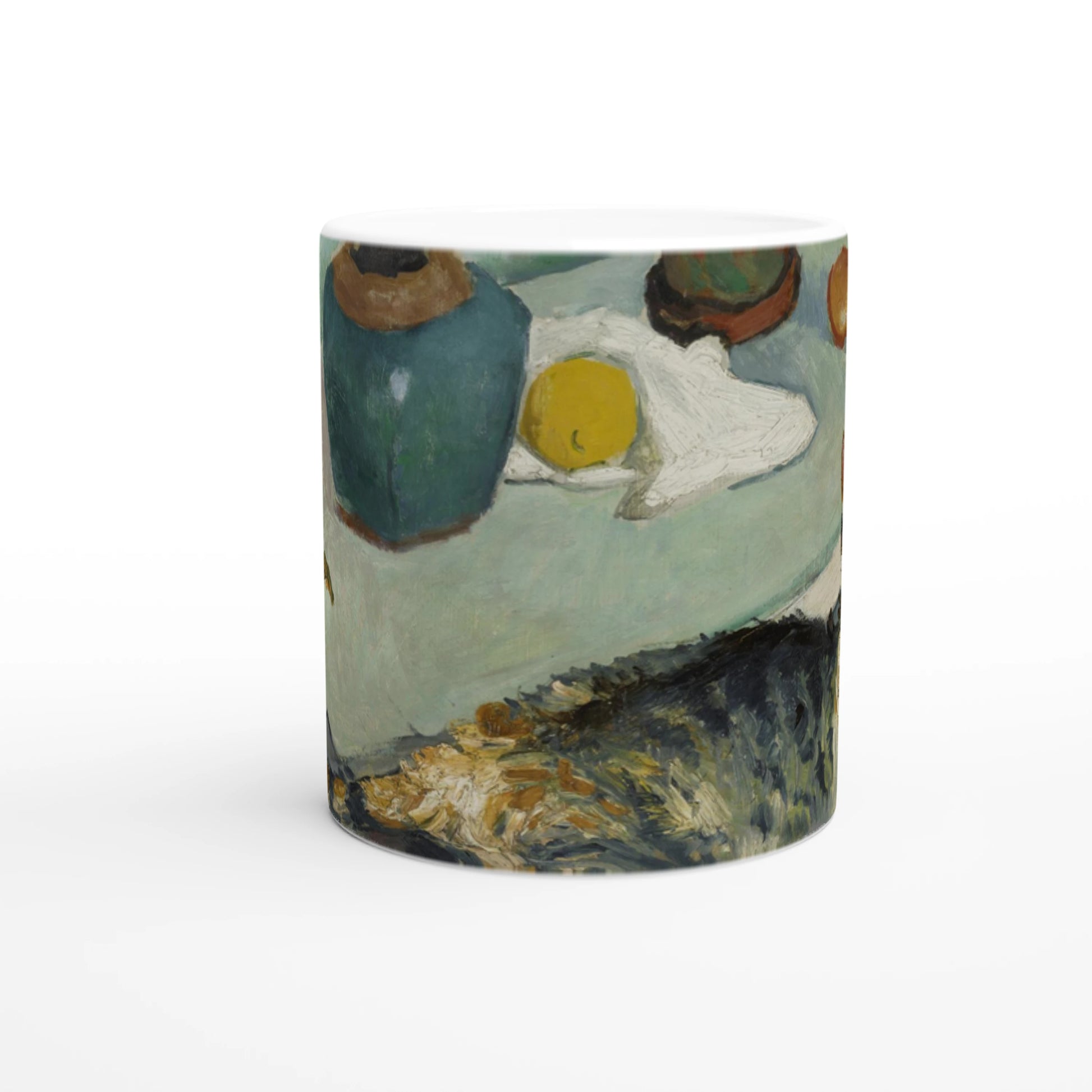 Auguste Macke “The Spirit in the House: Still Life with Cat” ceramic mug, museum-quality reproduction of colorful still life painting, 11oz (325ml)